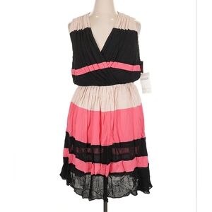 Taylor Colorblock V-Neck Midi Dress in Pink, Black & Cream | Size 14 - NWT